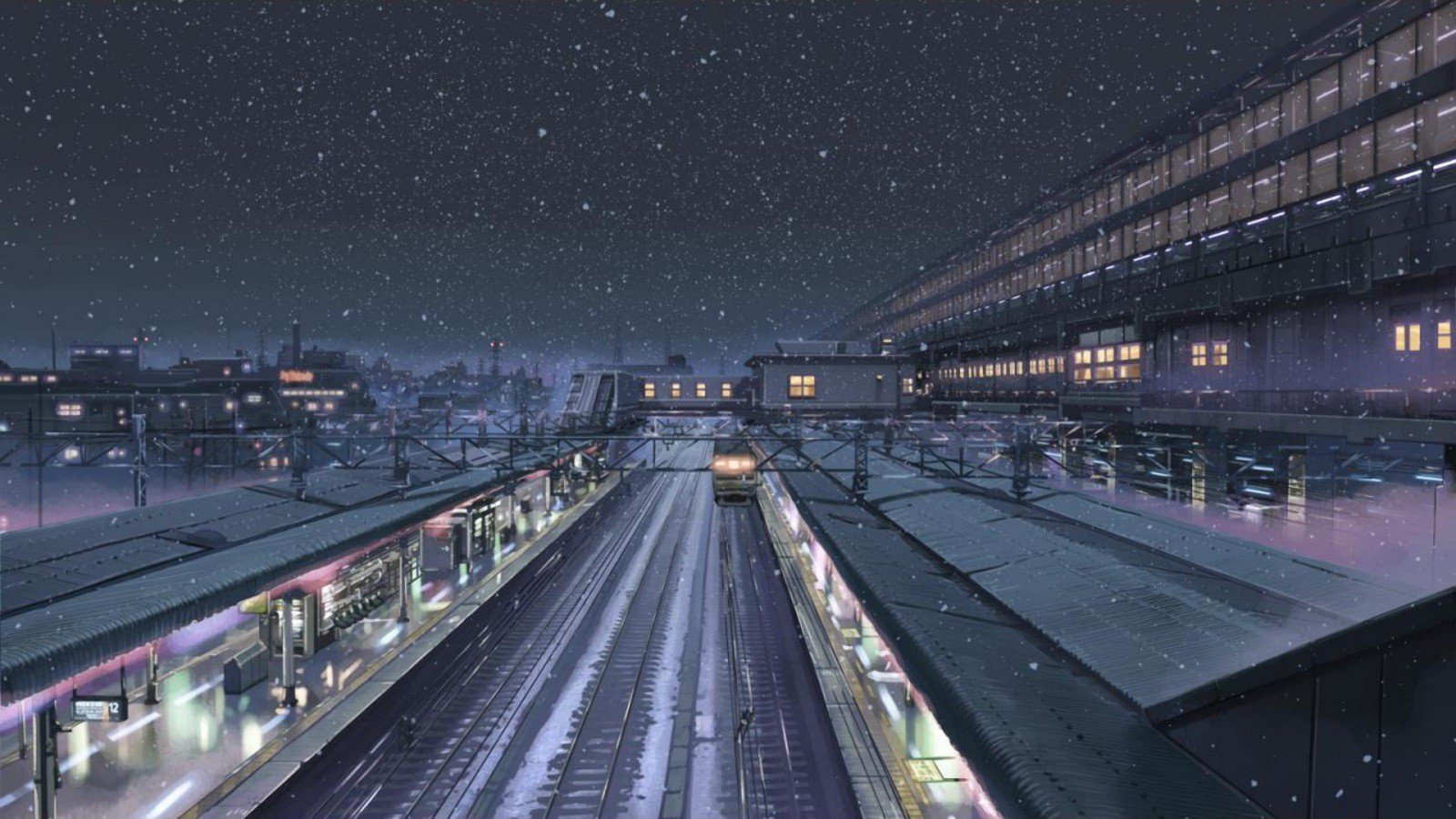 5 Centimeters Per Second, Makoto Shinkai, Snow, Train station, Night, Winter Wallpaper