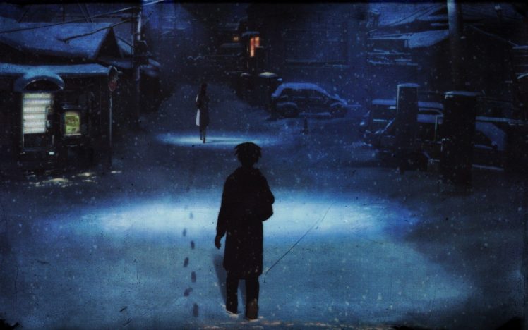 5 Centimeters Per Second, Makoto Shinkai, Winter, Snow, Footprints, Night HD Wallpaper Desktop Background