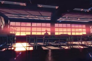 Makoto Shinkai, 5 Centimeters Per Second, Classroom, Desk, Sunlight, Sunset