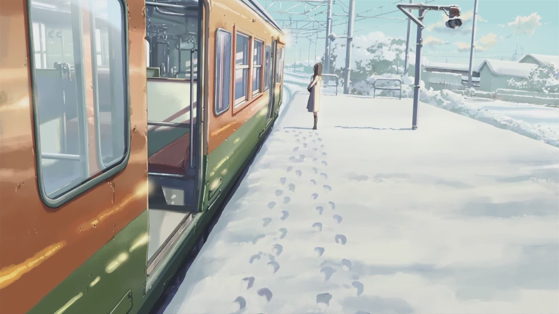 5 Centimeters Per Second, Makoto Shinkai, Train, Snow, Footprints, Anime Wallpaper