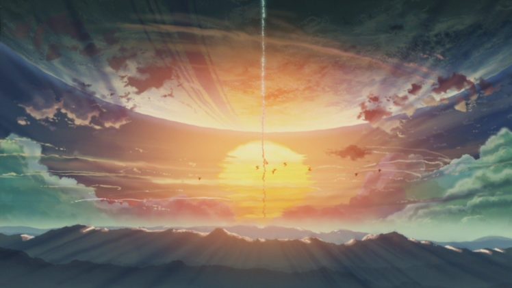 5 Centimeters Per Second, Sun rays, Sun, Contrails, Sky, Makoto Shinkai HD Wallpaper Desktop Background