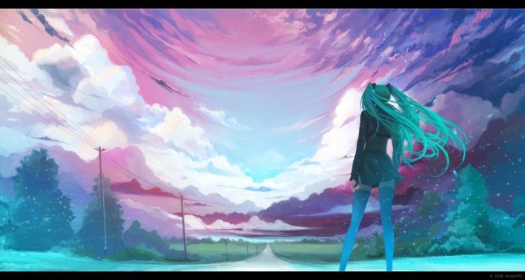 Hatsune Miku, Power lines, Vocaloid HD Wallpaper Desktop Background