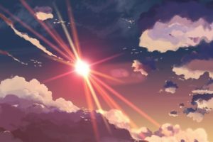 clouds, Sun, Sun rays, Artwork, Sunbeams, Makoto Shinkai, 5 Centimeters Per Second