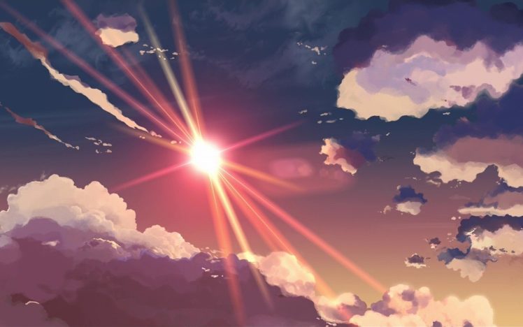 clouds, Sun, Sun rays, Artwork, Sunbeams, Makoto Shinkai, 5 Centimeters Per Second HD Wallpaper Desktop Background