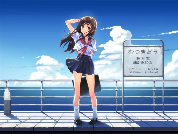 windy, School uniform, Original characters, Anime girls HD Wallpaper Desktop Background