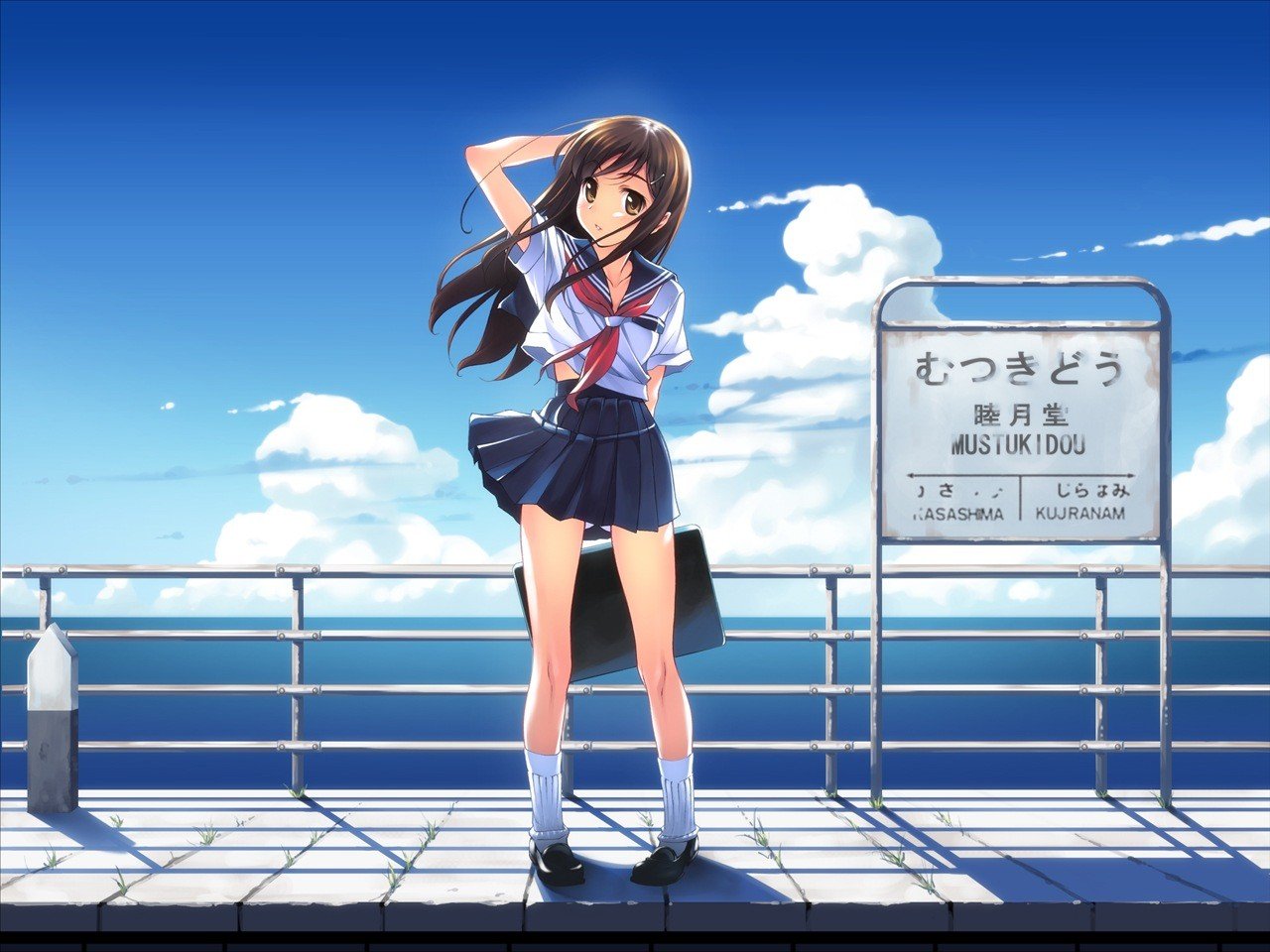 windy, School uniform, Original characters, Anime girls Wallpaper