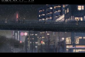 Makoto Shinkai, 5 Centimeters Per Second, Snow, City, Bridge, Night, Traffic lights