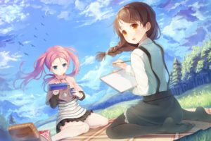 picknick, Anime girls, Your Diary, Fujimura Natsuki, Hirosaki Kanade, Birds