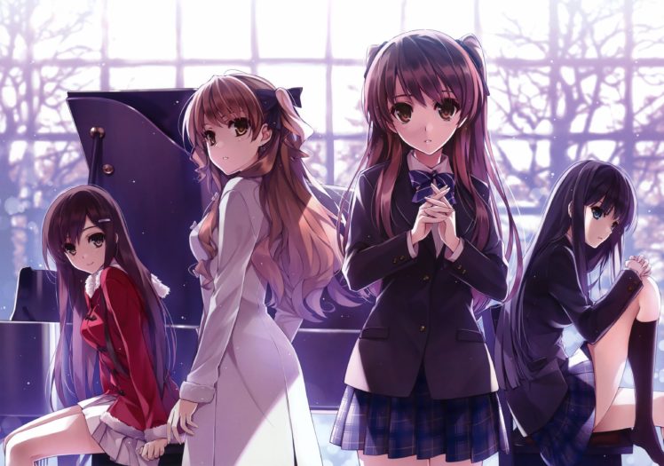 anime girls, Piano, School uniform, White Album, Morikawa Yuki, Ogata Rina, Ogiso Setsuna, Touma Kazusa HD Wallpaper Desktop Background