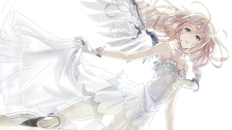 Vocaloid, IA (Vocaloid), Wings, Long hair, Ribbon, White dress, Anime girls, Anime HD Wallpaper Desktop Background