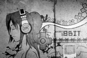 music, Headphones, 8 bit, GameBoy, Anime girls
