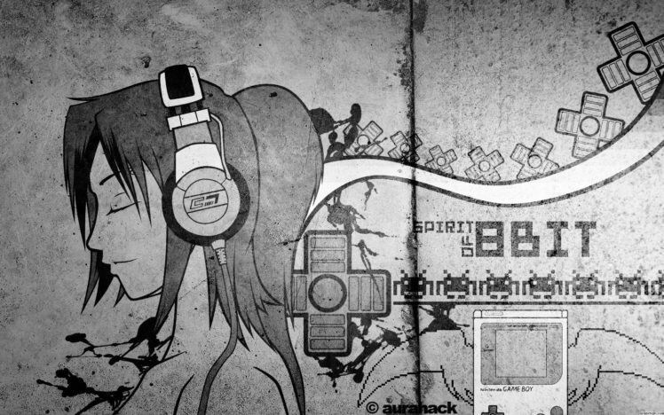 music, Headphones, 8 bit, GameBoy, Anime girls HD Wallpaper Desktop Background