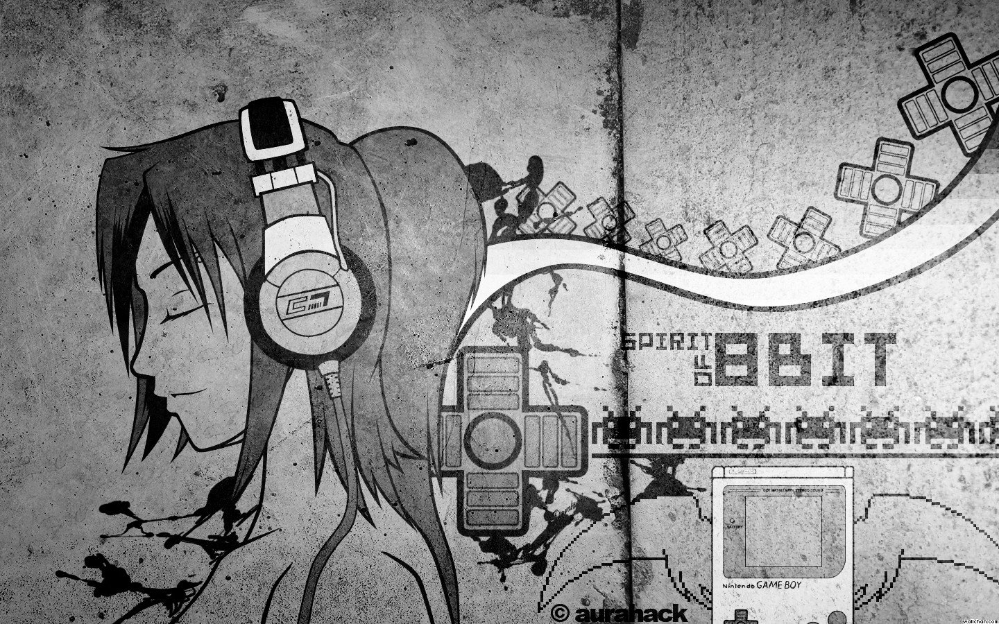 music, Headphones, 8 bit, GameBoy, Anime girls Wallpaper