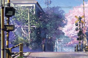 5 Centimeters Per Second, Cherry blossom, Railway crossing, Makoto Shinkai