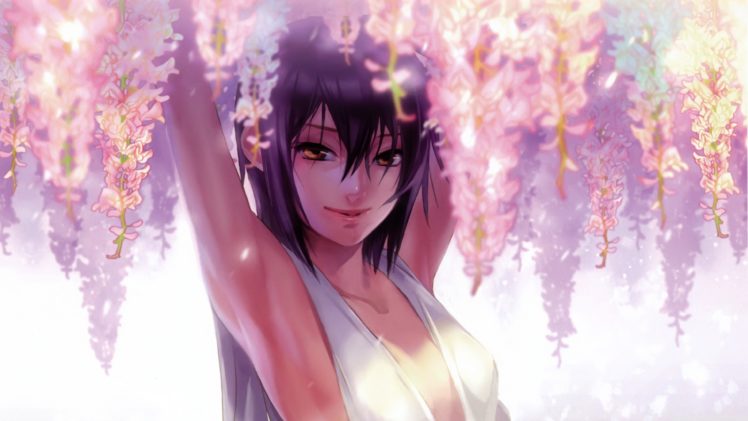 anime girls, Original characters, Flowers HD Wallpaper Desktop Background
