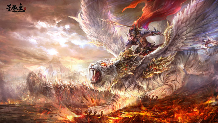 warrior, Tigers, Men, Wing, Spear, Cloak HD Wallpaper Desktop Background