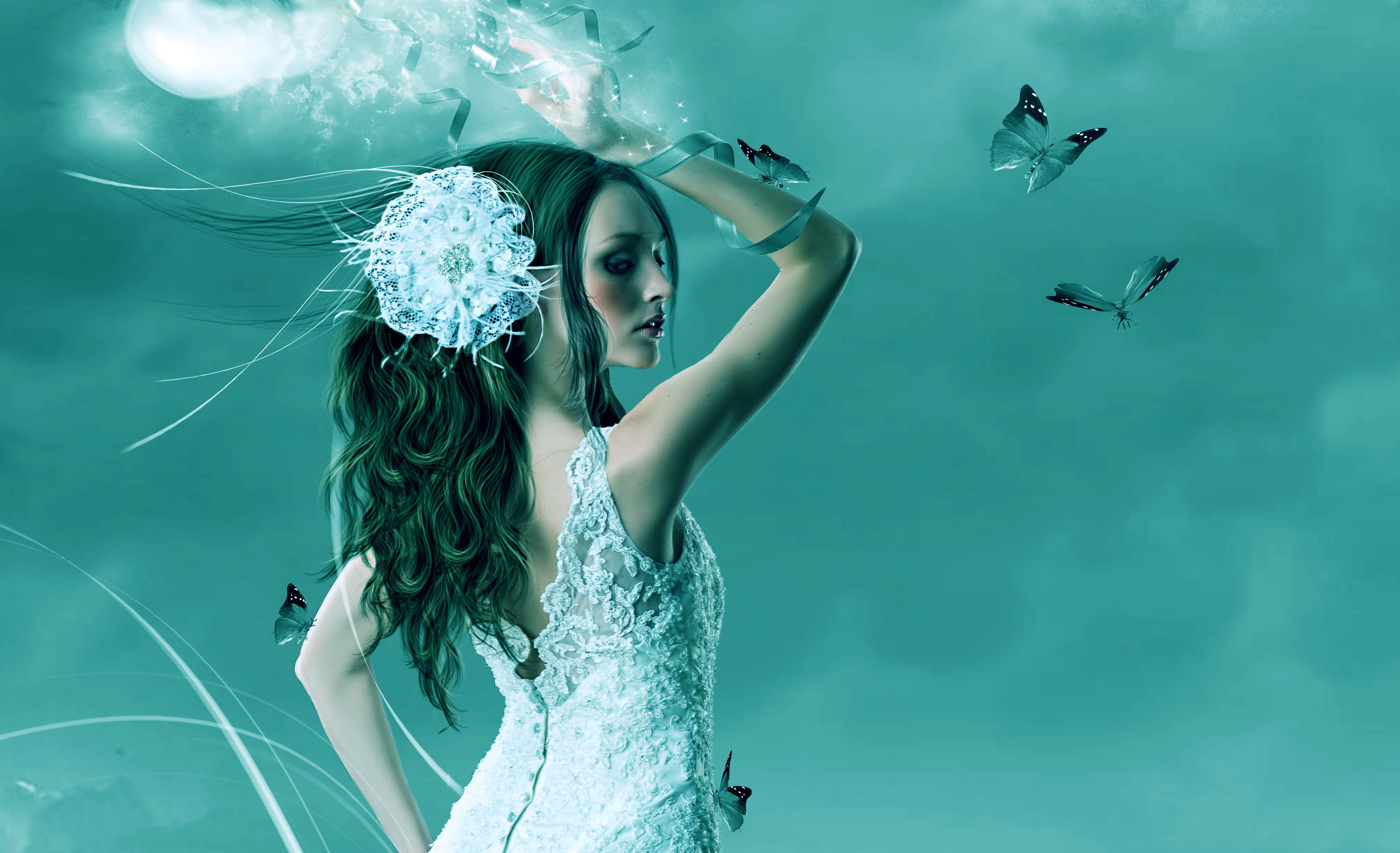 magic, Butterflies, Dress, Human, Back, Fantasy, Girls, Butterfly, Mood, Bokeh Wallpaper