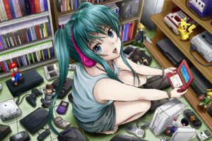 anime girls, Headphones, Vocaloid, Pikachu, Link