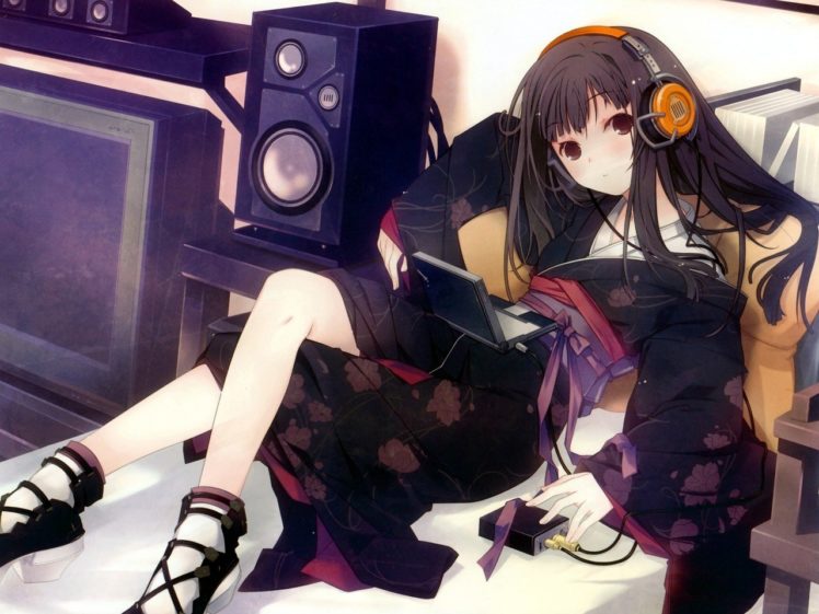 anime, Headphones, Traditional clothing, Original characters HD Wallpaper Desktop Background