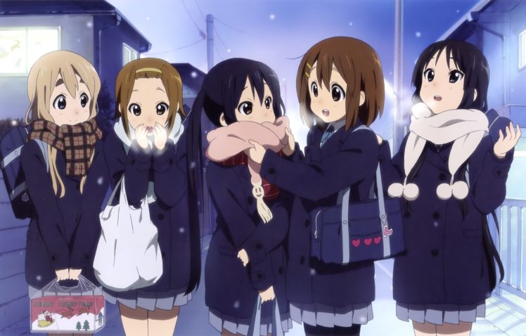 anime, Winter, K ON!, Kotobuki Tsumugi, Tainaka Ritsu, Nakano Azusa, Hirasawa Yui, Akiyama Mio HD Wallpaper Desktop Background