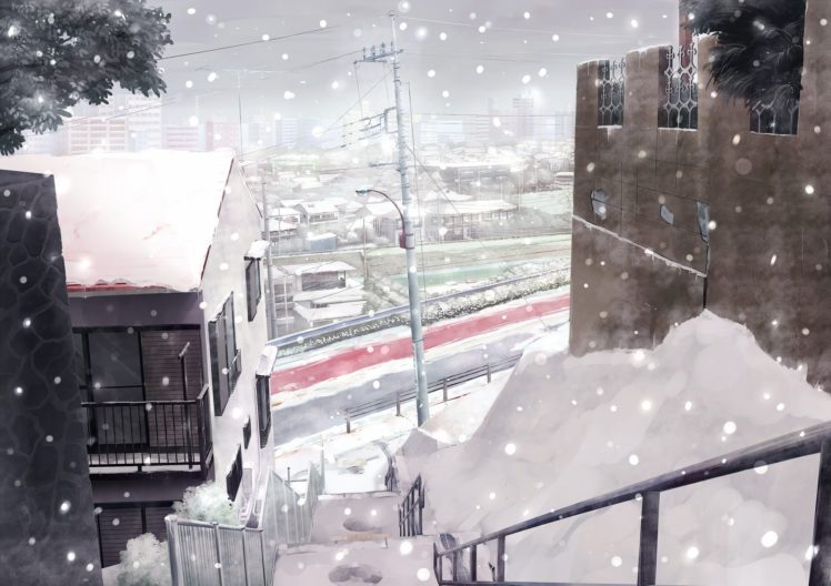 anime, Winter, Snow, Stairs HD Wallpaper Desktop Background
