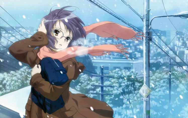 anime, Winter, Nagato Yuki, The Melancholy of Haruhi Suzumiya HD Wallpaper Desktop Background