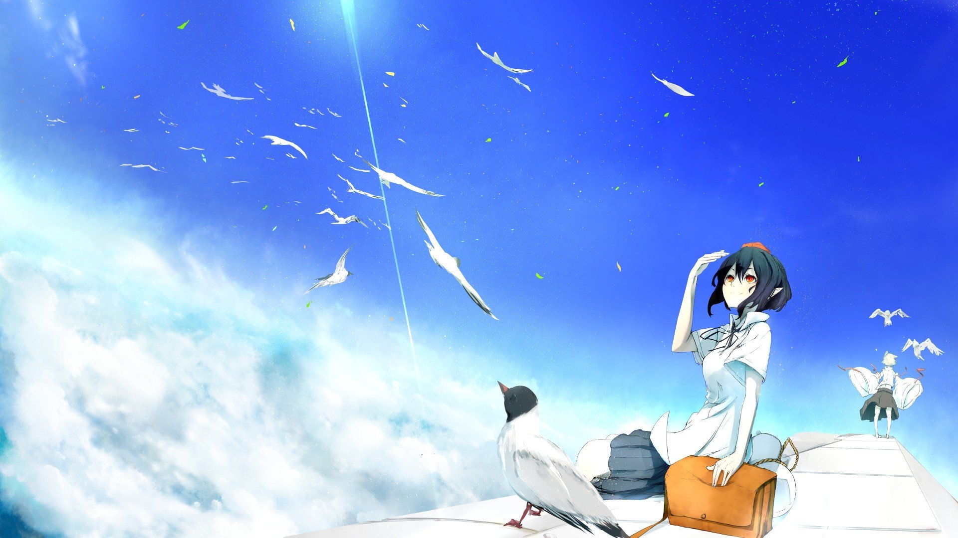 Touhou, Shameimaru Aya, Inubashiri Momiji, Birds Wallpaper