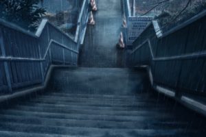 anime, Stairs, Rain, Night