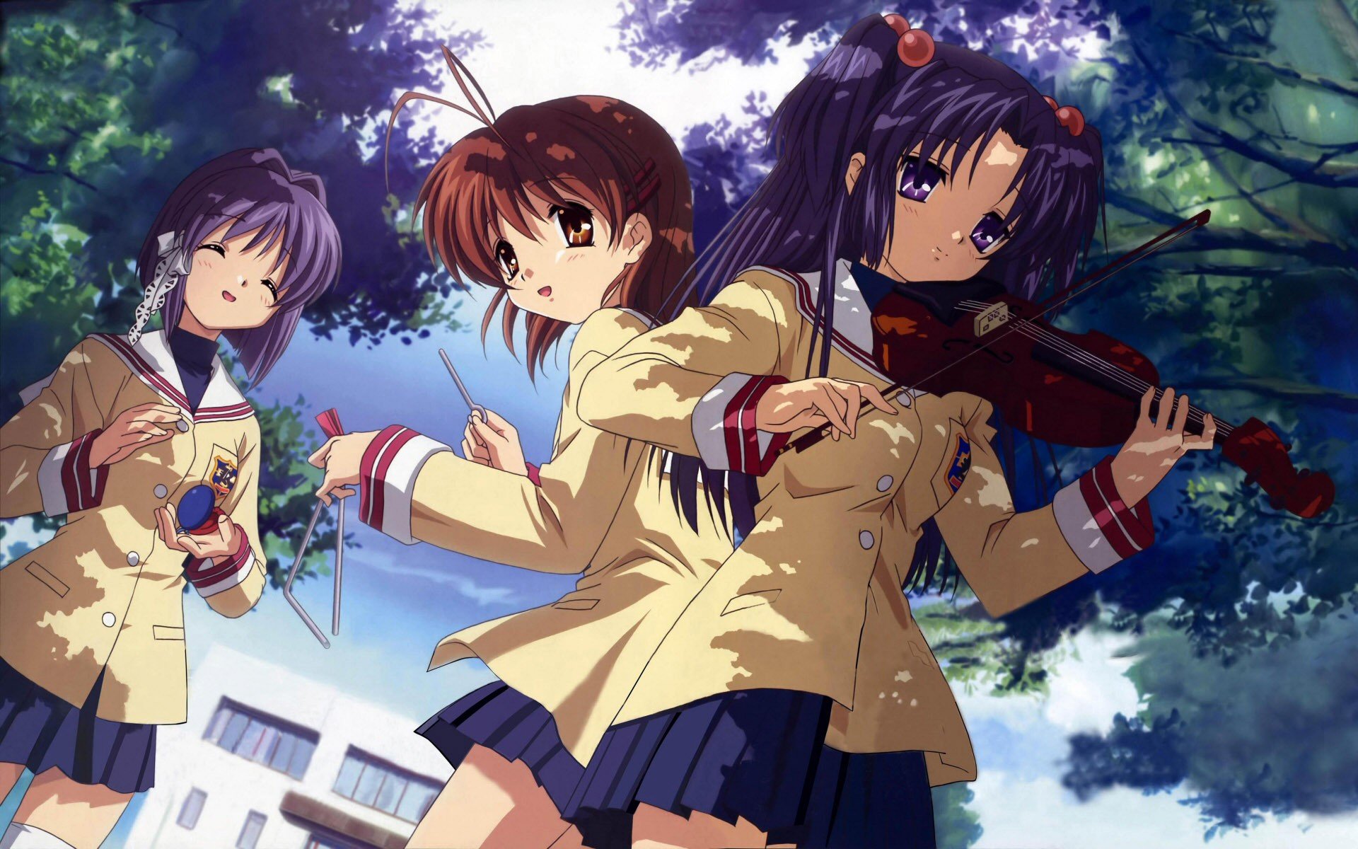 Clannad, Anime, Anime girls, Violin, Nagisa Furukawa, Ichinose Kotomi, Schoolgirls Wallpaper