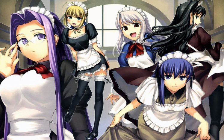 Fate Stay Night, Rider (Fate Stay Night), Tohsaka Rin, Saber, Matou Sakura, Illyasviel von Einzbern, Anime, Anime girls, Fate Series HD Wallpaper Desktop Background
