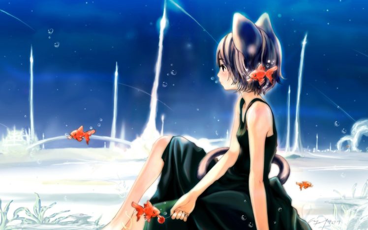 nekomimi, Anime girls, Underwater HD Wallpaper Desktop Background
