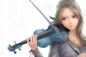 anime girls, White background, Violin
