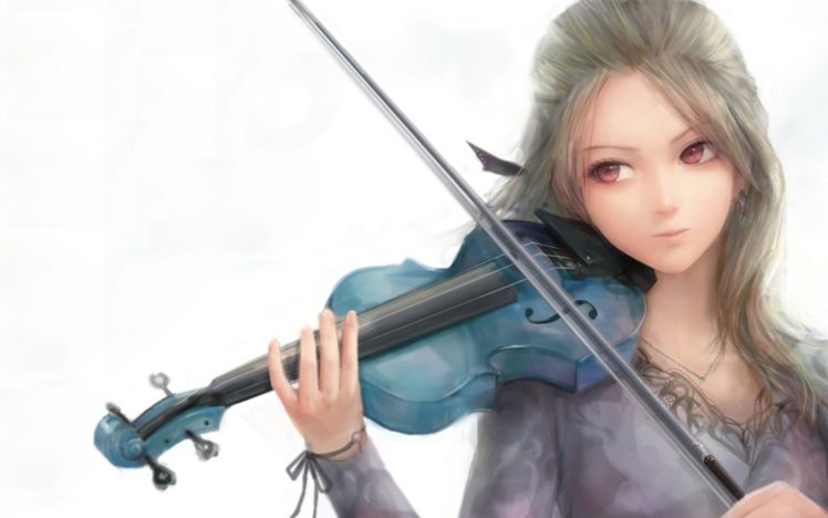 anime girls, White background, Violin HD Wallpaper Desktop Background