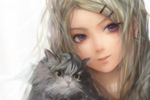 anime girls, White background, Cat, Animals, Kittens