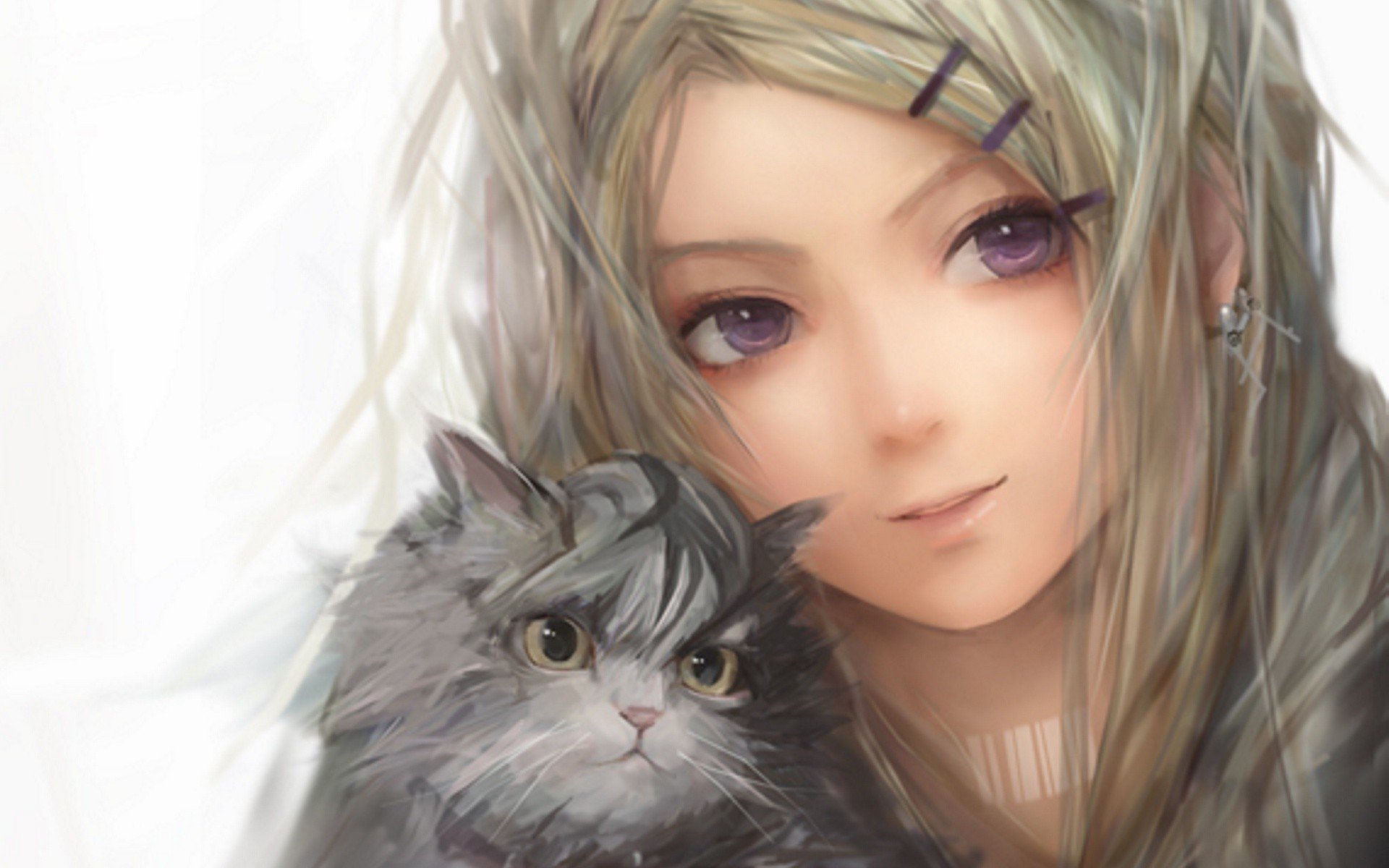 anime girls, White background, Cat, Animals, Kittens Wallpapers HD