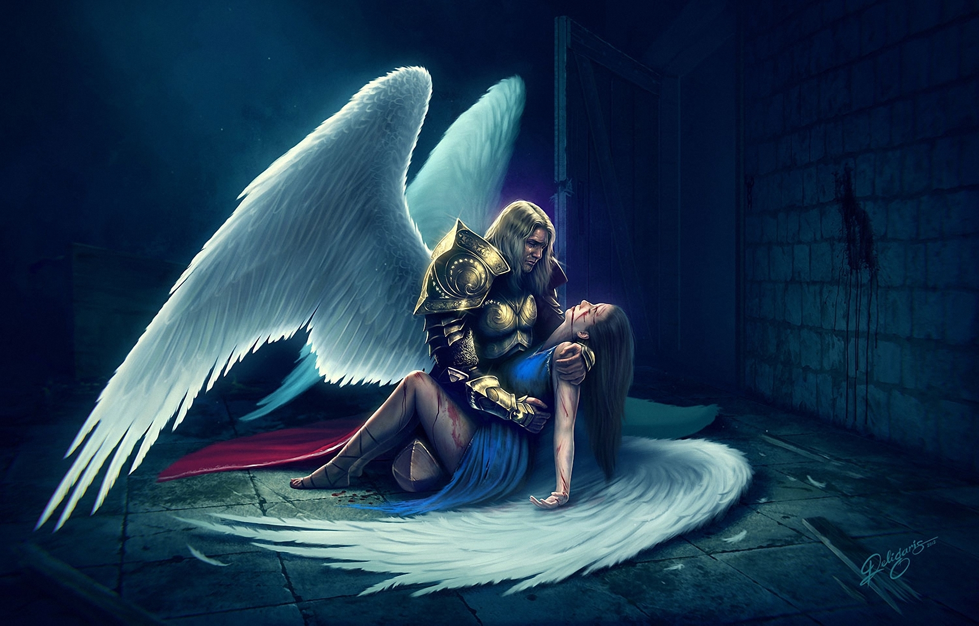 angel, Men, Wings, Armor, Fantasy, Girl, Mood, Sad, Death, Love Wallpaper