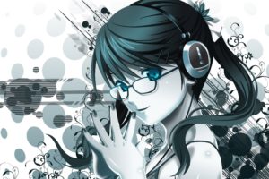 anime girls, Glasses, Headphones, Blue eyes, Meganekko