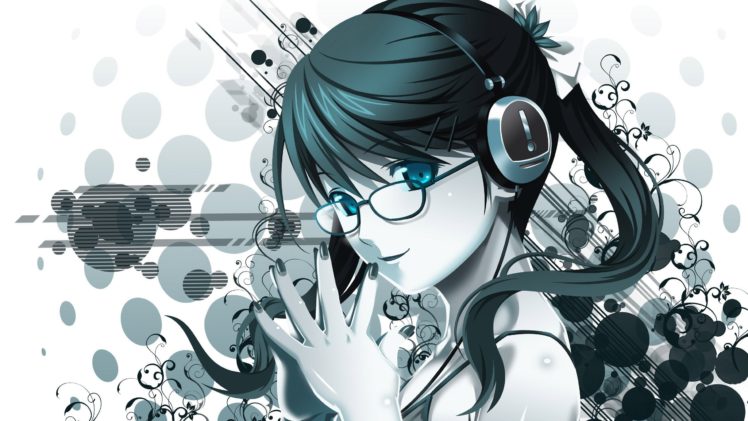 anime girls, Glasses, Headphones, Blue eyes, Meganekko HD Wallpaper Desktop Background