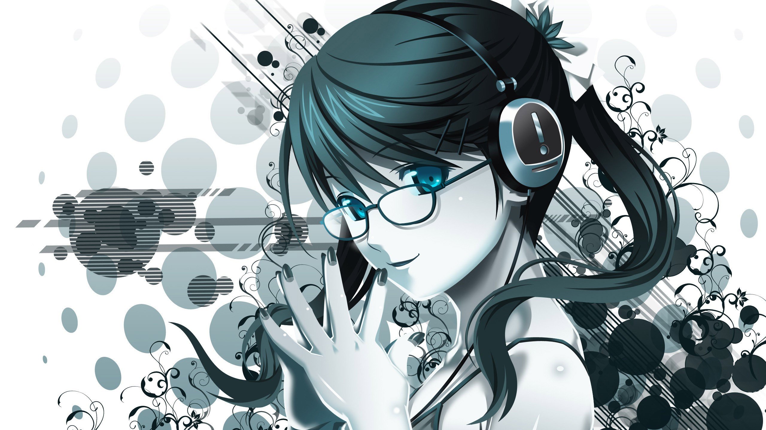 anime girls, Glasses, Headphones, Blue eyes, Meganekko Wallpaper