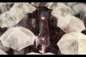 rain, Cat, Anime, Vocaloid