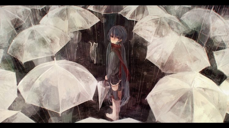 rain, Cat, Anime, Vocaloid HD Wallpaper Desktop Background