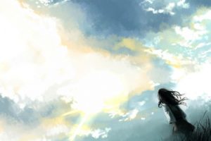anime, Fantasy art, Anime girls, Sky, Bright, Clouds