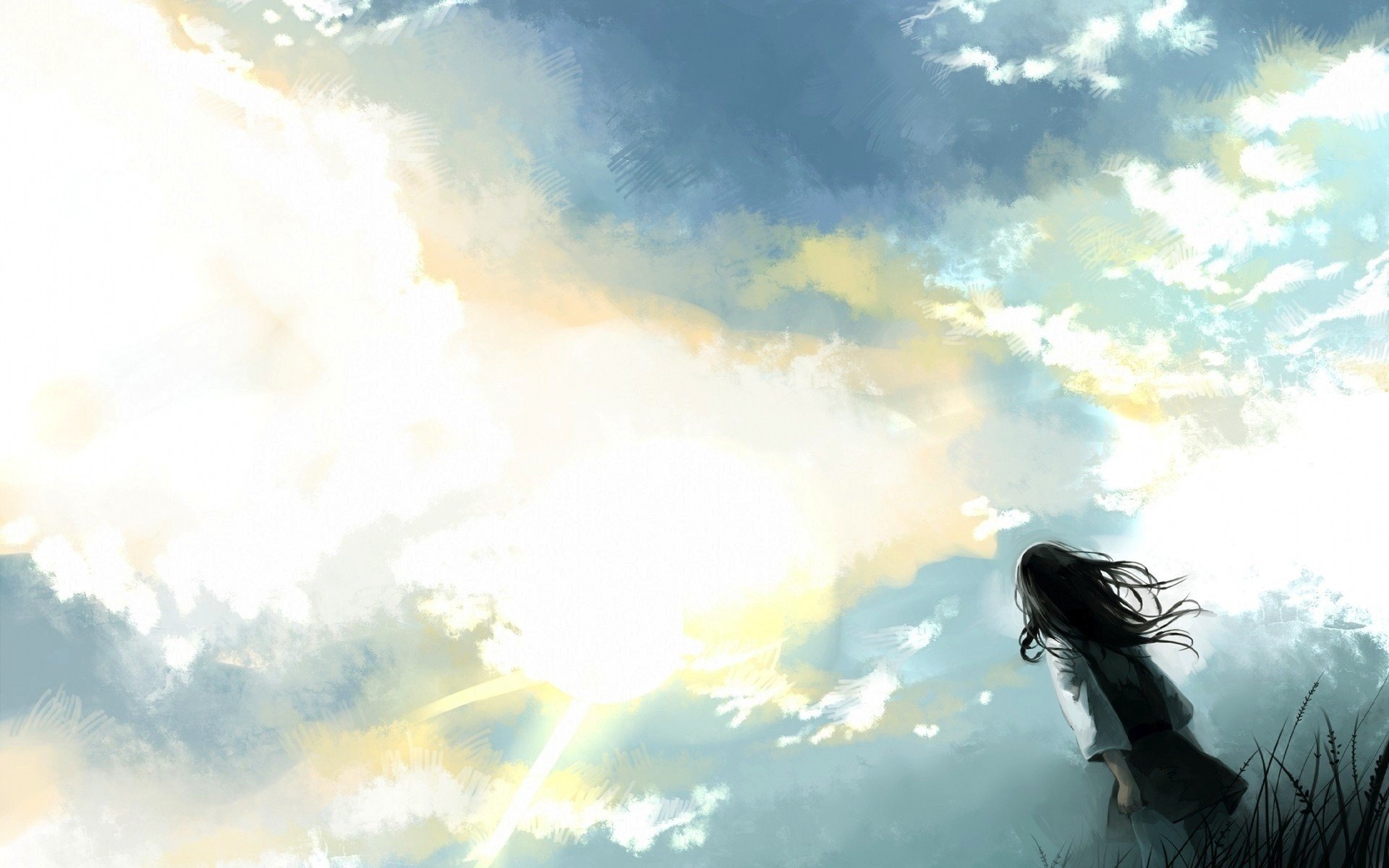 anime, Fantasy art, Anime girls, Sky, Bright, Clouds Wallpaper