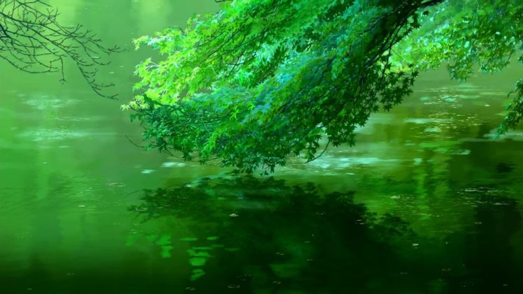 fantasy art, The Garden of Words, Leaves, Lake HD Wallpaper Desktop Background