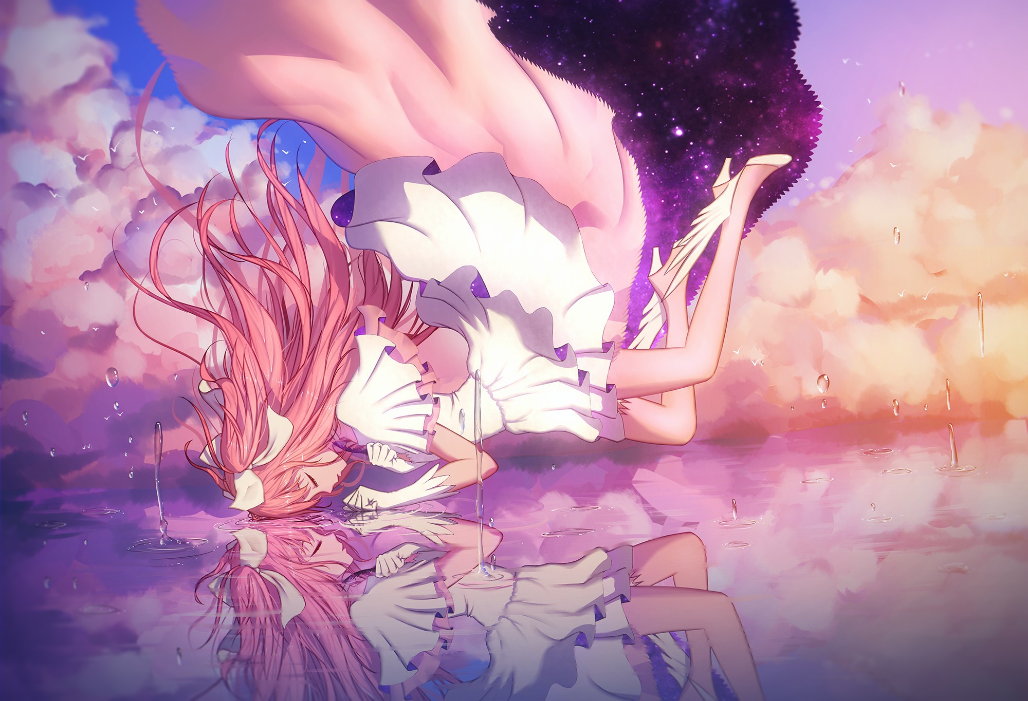 anime, Dress, Pink hair, Long hair, Water, Anime girls, Mahou Shoujo Madoka Magica, Kaname Madoka Wallpaper