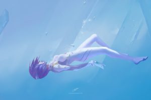 underwater, Anime girls, Anime, Artwork, Neon Genesis Evangelion, Ayanami Rei, Manga