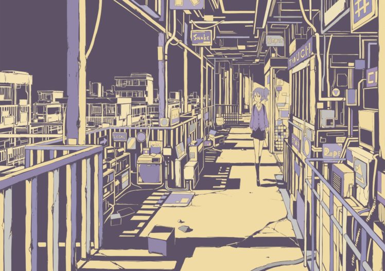 balconies, Artwork, Apartments, Anime girls, Building, Shadow HD Wallpaper Desktop Background