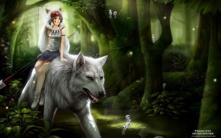 anime, Princess Mononoke, Anime girls, Wolf HD Wallpaper Desktop Background