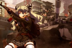 original characters, Anime girls, Anime, Weapon, Tank, AK 47, Gun, Military, Skirt