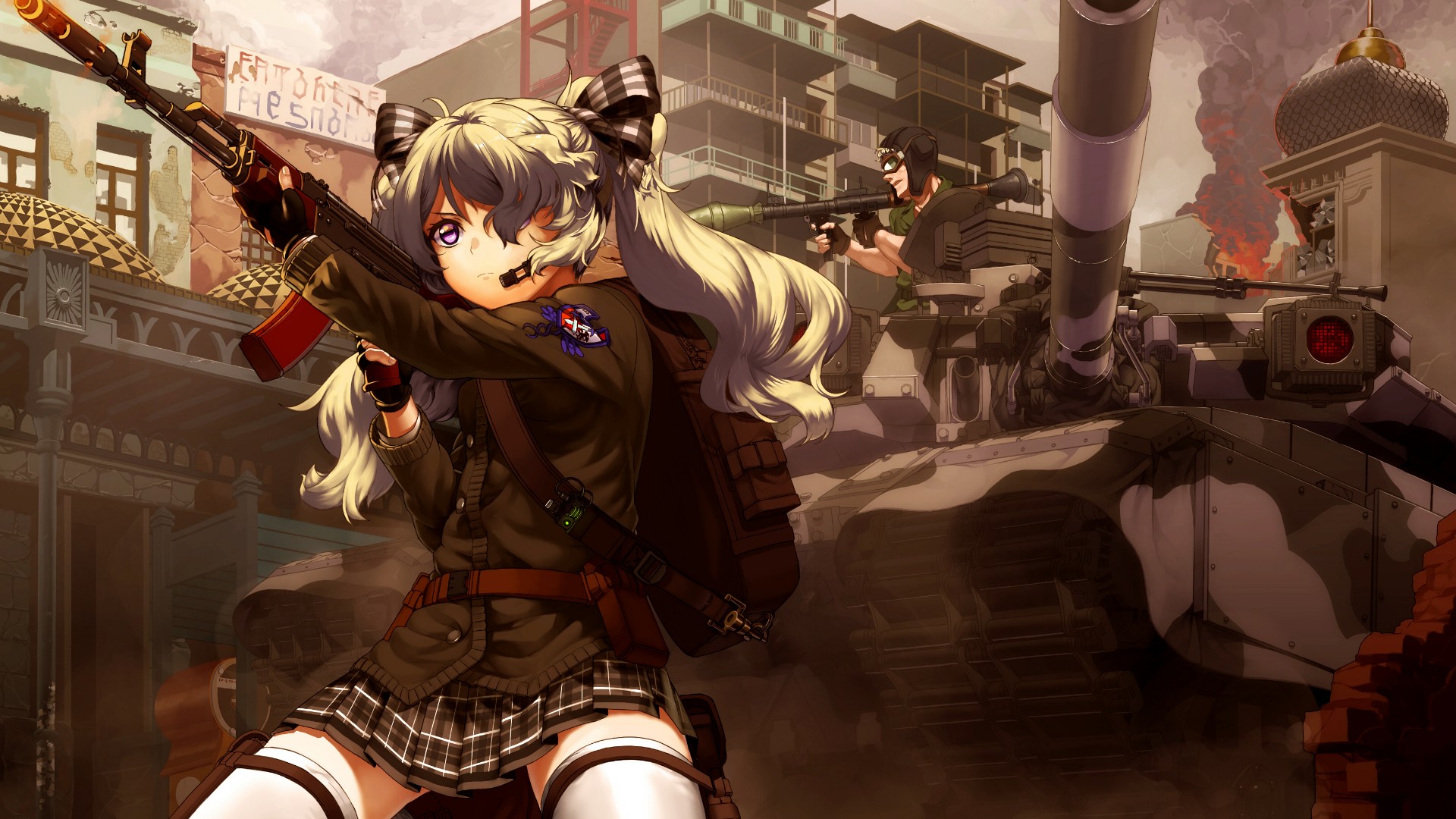 original characters, Anime girls, Anime, Weapon, Tank, AK 47, Gun, Military, Skirt Wallpaper